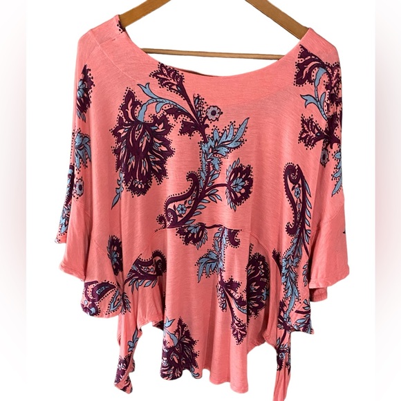 Free People Maui Wowie Printed Knit Flutter Sleeve Boho Top Size Small - Picture 8 of 9